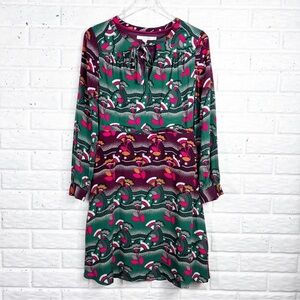 BODEN Tie Neck Shirt Dress Green and plum floral | jewel tones Size 4